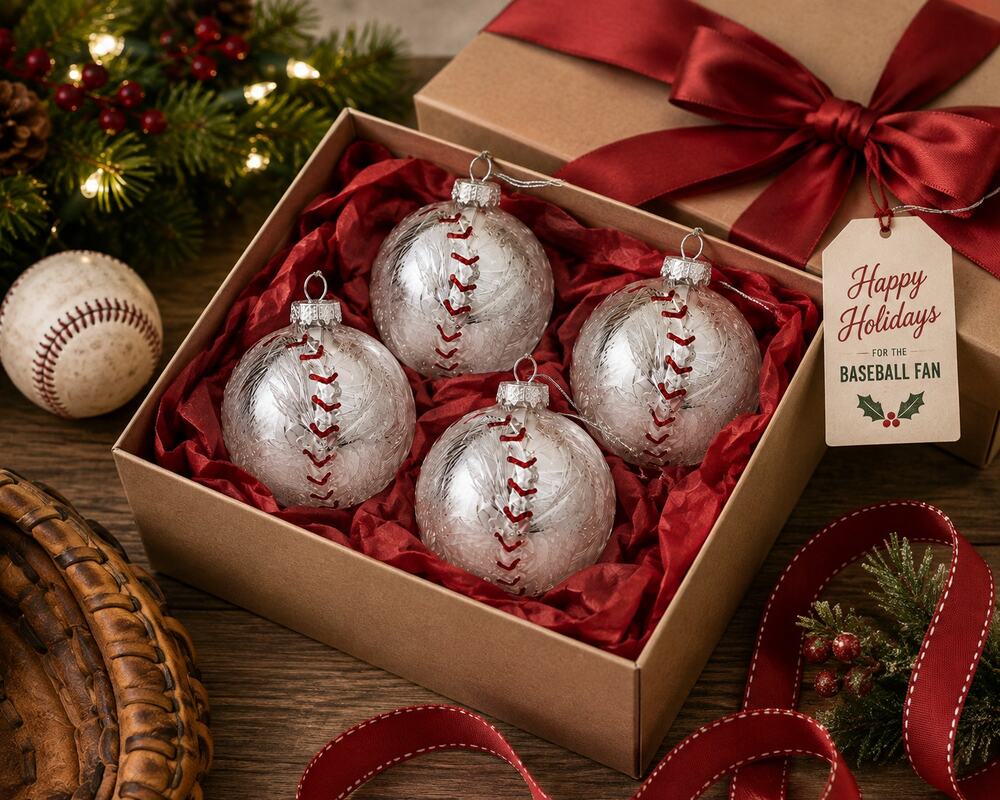 Robert Stanley Glass Baseball Christmas Ornaments Set of 4